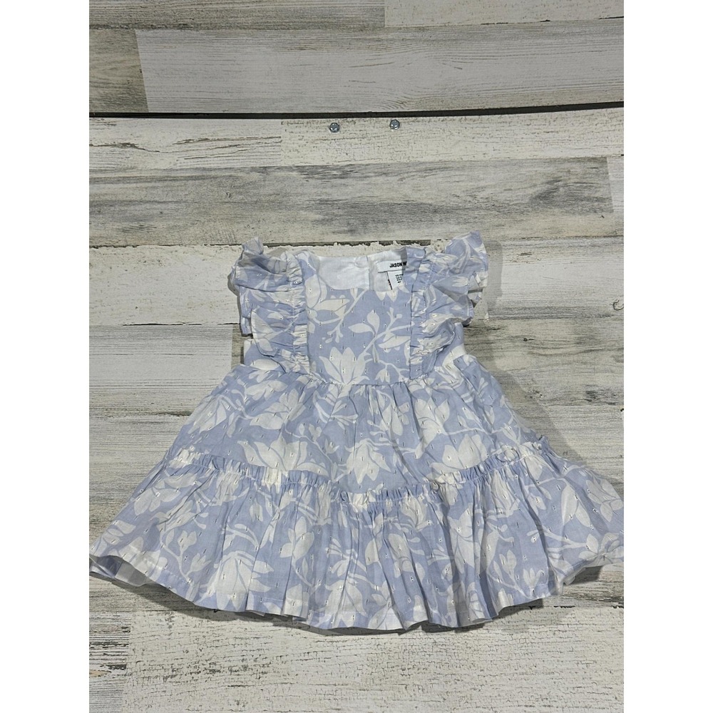Jason Wu Floral Tiered Dress Girls 12M Blue Gold Shimmer Ruffle EUC‎